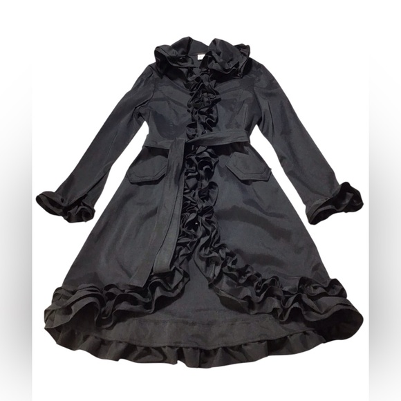 Joseph Ribkoff Black Coat with Ruffle Accents - Picture 4 of 9